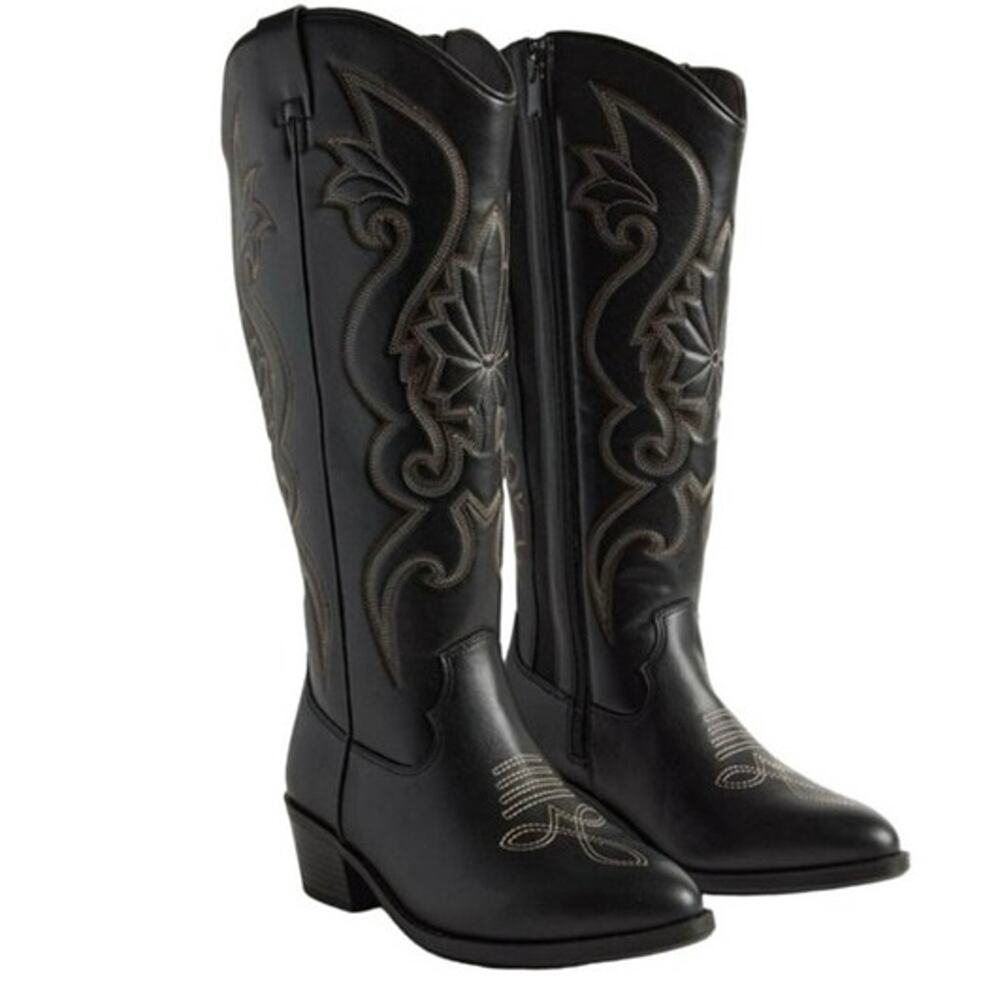 torrid Black Embroidered Western Knee-High Boots
